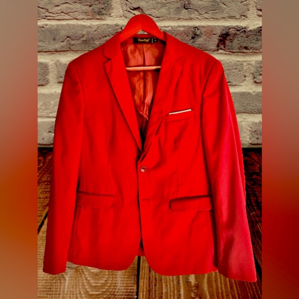 Size 34 suit jacket in burgundy color.